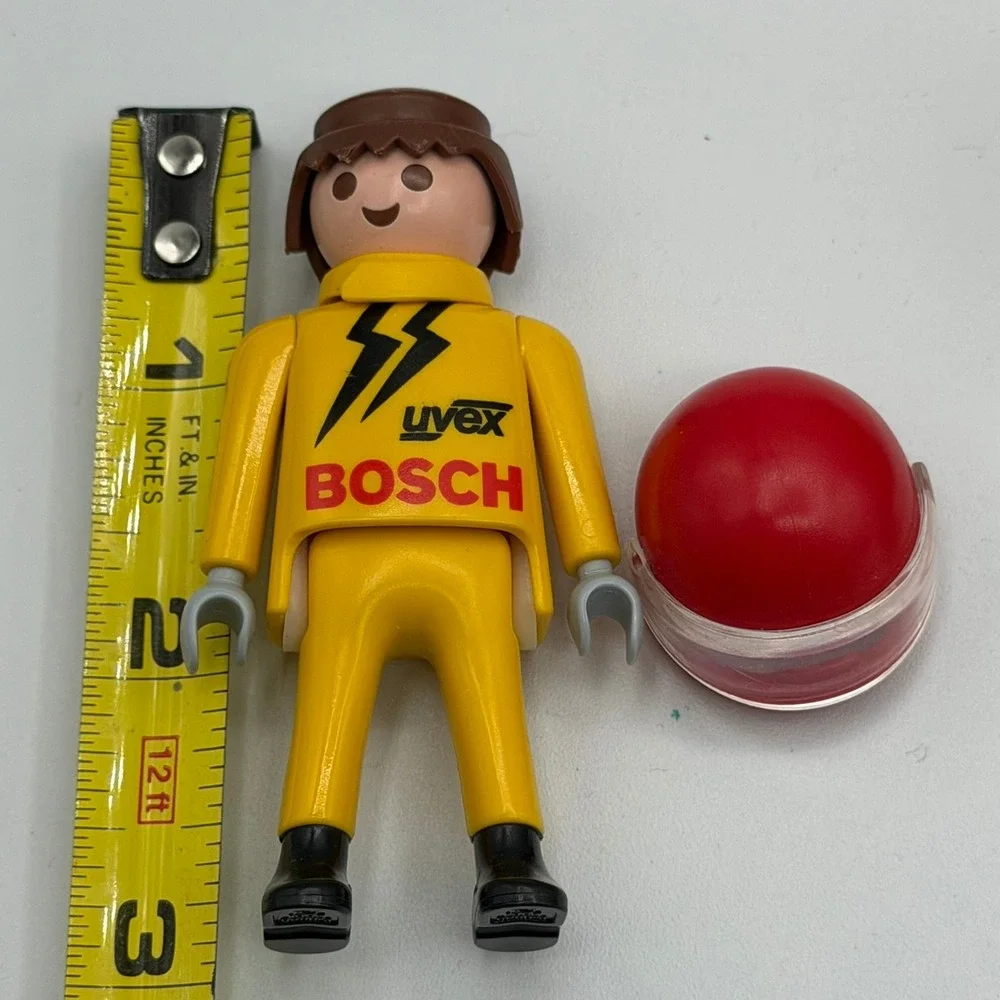 Vintage Playmobil 3930 Formula 1 Yellow Race Car 3 Driver ADAC Uvex Bosch F1
